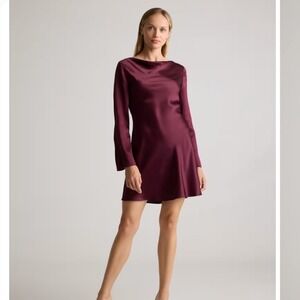 New Quince Women 100% Washable Silk Long Sleeve Mini Dress Wine Red Size Large